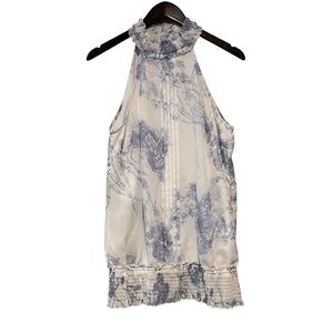 Vero Moda White and Blue Floral Sleeveless Boho Victorian Tank Blouse Size Large